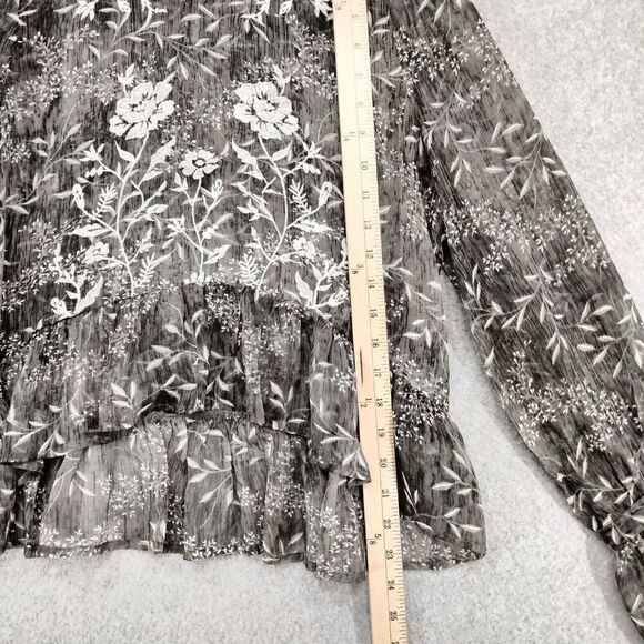 Lulu's Whispering Winds Top Wmns M Gray Floral Embroidered Long Sleeve Sheer - Picture 4 of 12